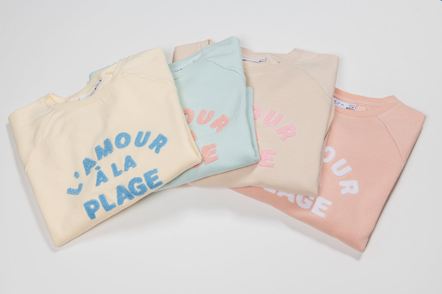 Sweat Crop top Coton Bio L'AMOUR A LA PLAGE - Rose pastel