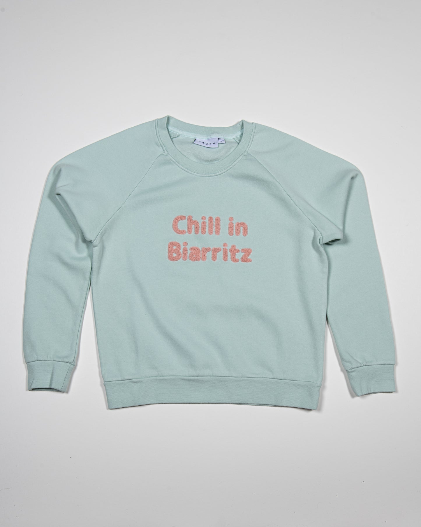 Sweat Crew Femme Coton Bio CHILL IN BIARRITZ - Vert menthe
