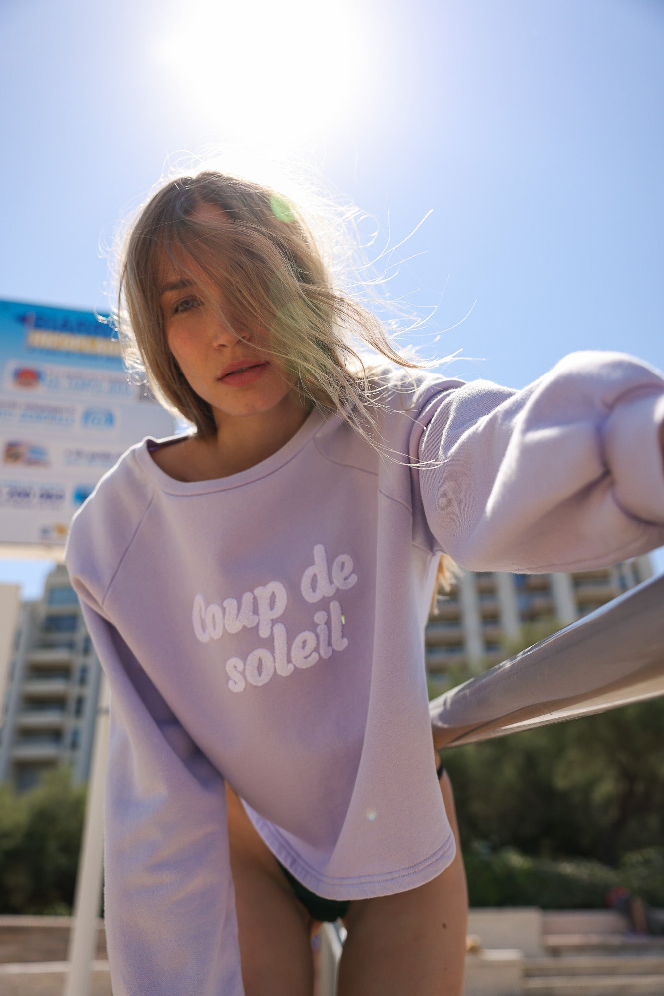 Sweat Crop top Coton Bio COUP DE SOLEIL - Violet parme