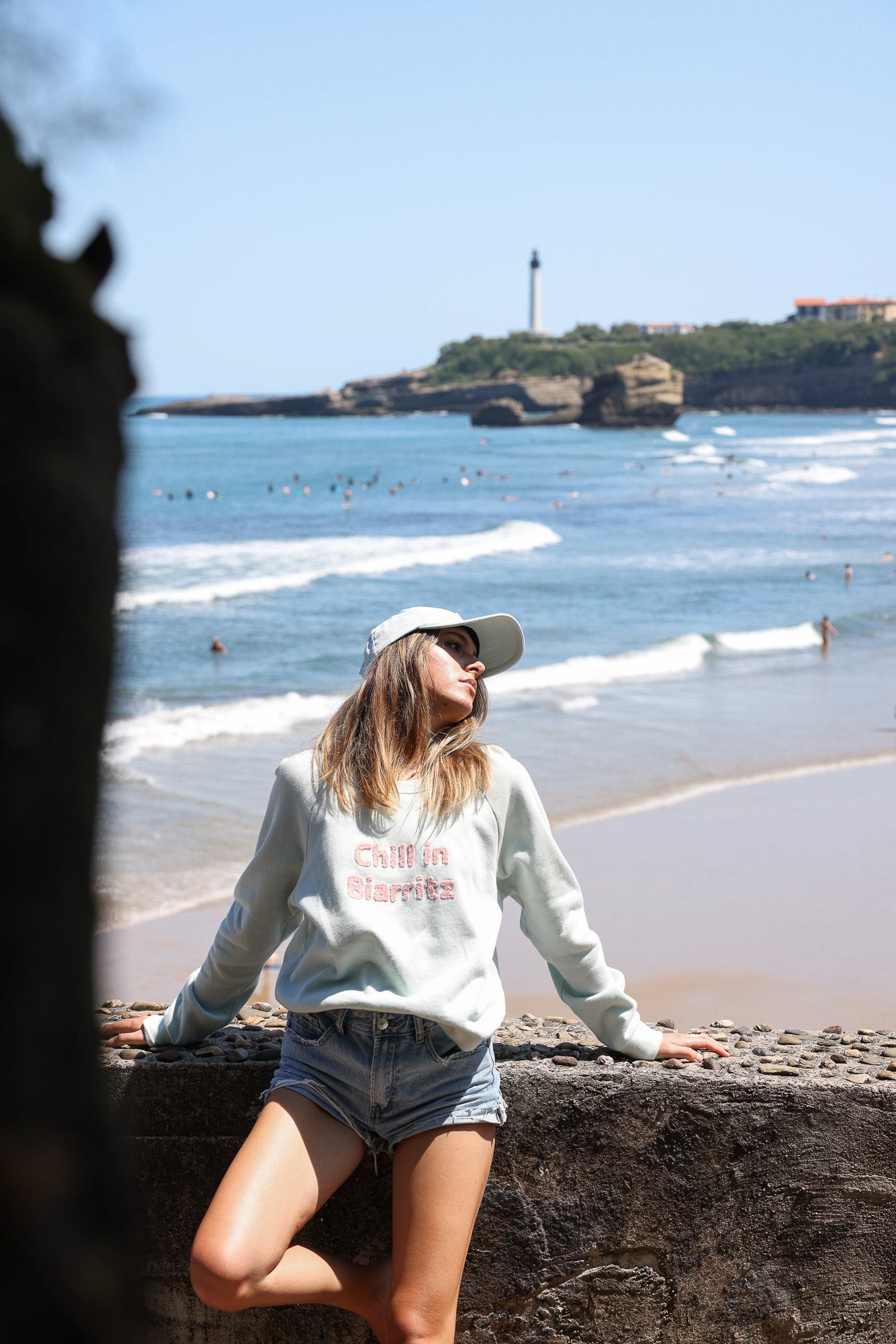 Sweat Crew Femme Coton Bio CHILL IN BIARRITZ - Vert menthe