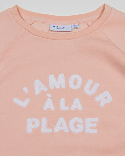Sweat Crop top Coton Bio L'AMOUR A LA PLAGE - Rose pastel